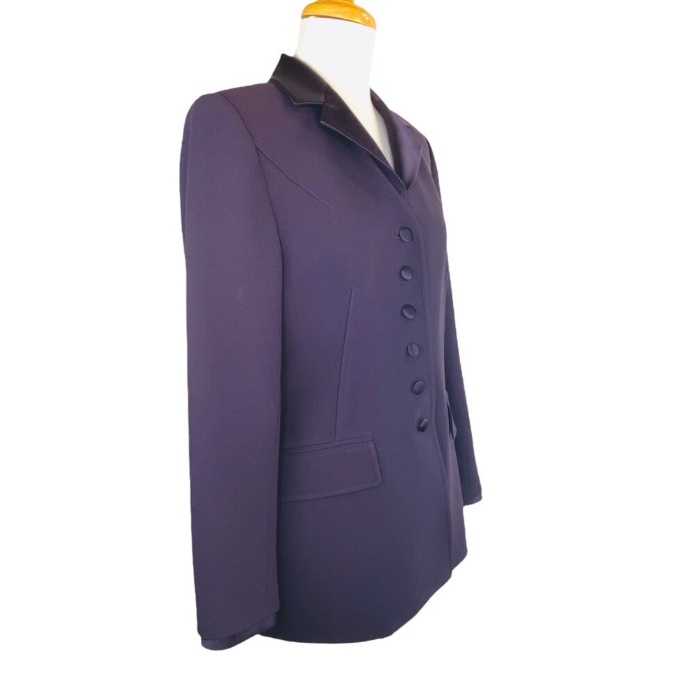 Albert NiponTuxedo Pant Suit Vintage 90s Plum Sz 8 Removable Satin Collar & Cuff - Picture 7 of 11